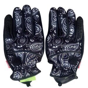 Odin MFG Black & White Paisley Motorcycle Gloves Unisex Heavy Hitters Leather